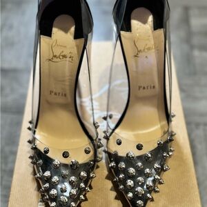 Christian Louboutin Black and Silver Studded Heels